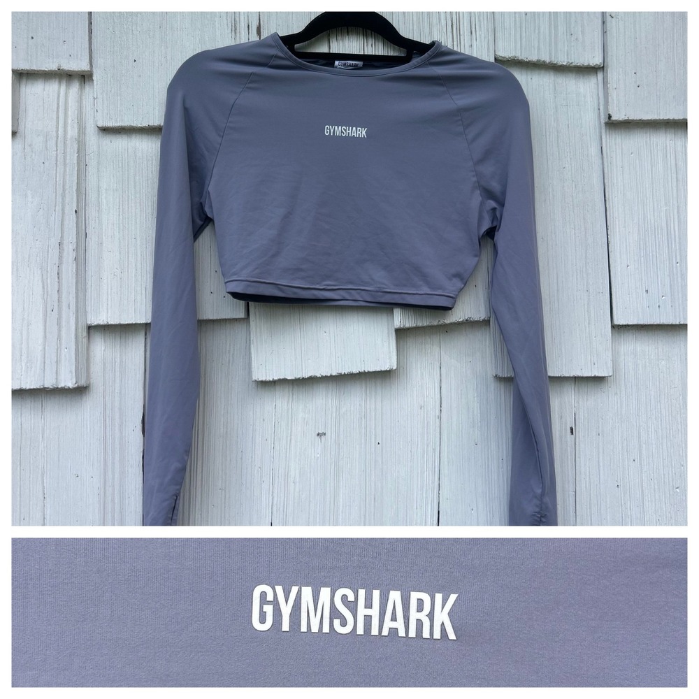 Gymshark Womens Long Sleeve Crop Top Slate Blue Gray Mesh Back XS‎ GLCT3936-ISB